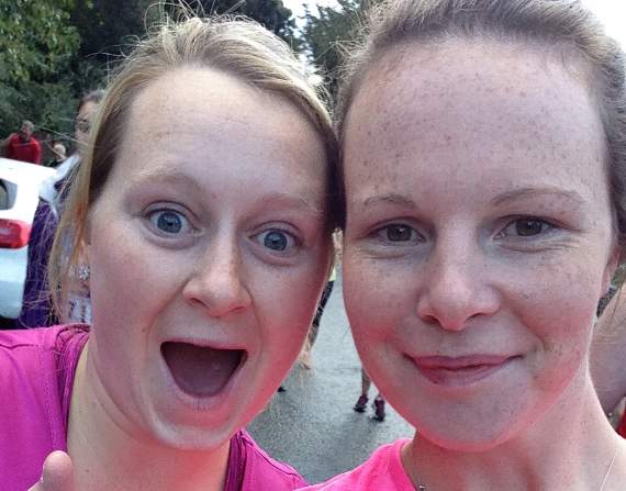 Newton St Cyres YFC members Millie Murphy and Georgina Davie after they completed the Great West Run on October 16.