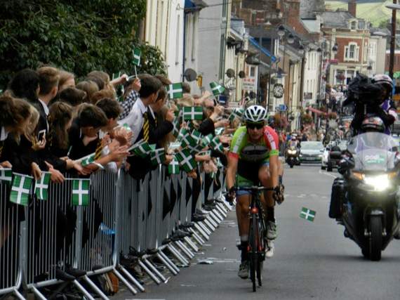 Crowds lined the streets of Crediton as the Tour of Britain cycle race passed through the town.