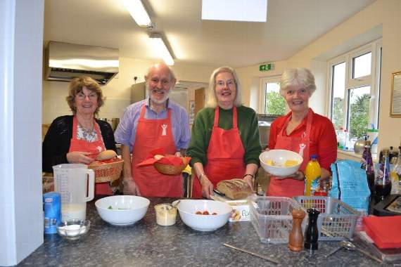 Helpers at the Save the Children Soup and Pudding lunch at Cheriton Fitzpaine, from left, Yvonne Clayton, Jonathon Berg, Judy Tucker and Jenny Berg.
