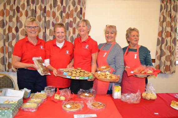 Save the Children ladies behind the cake stall at the Soup and Pudding lunch, including Judith Ezard, Rickie Pawsley, Fran Shrubsole, Celia Davies and Jan Hadley.