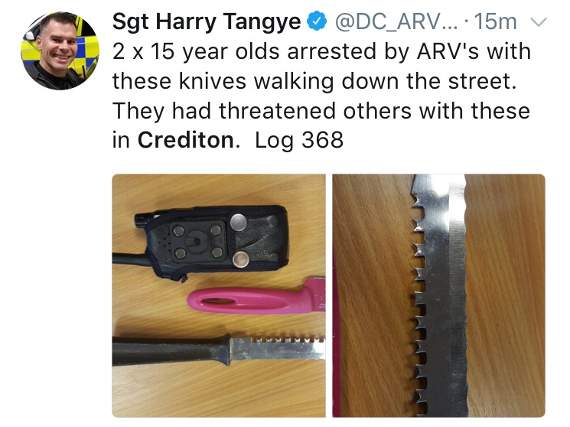 Sgt Harry Tangye's message on Twitter on Sunday, November 5.