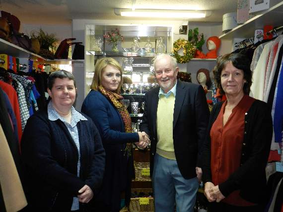 At the Age Concern Crediton charity shop, from left, Gillian Stone (deputy manager) Jessica Burrows (shop manager) and John Musty and Bev Whaley of Age Concern Crediton & District.