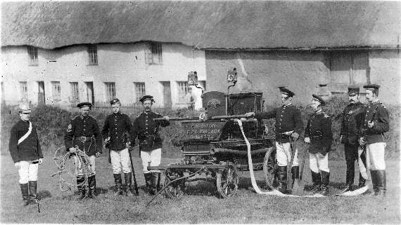 Crediton Fire Brigade pictured in 1887, much later than the Great Fire of Crediton.