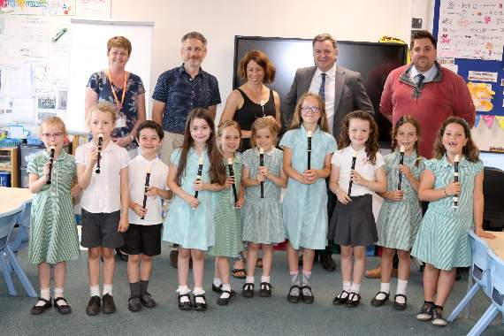 Central Devon MP Mel Stride being shown around the new primary school in Newton St Cyres and meeting some of the staff and pupils. AQ 3414