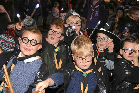 Crediton Scouts dressed as Harry Potter to fit with the magical theme of this year's Christmas in Crediton event. AQ 6048