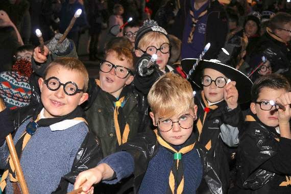 Crediton Scouts dressed as Harry Potter to fit with the magical theme of this year's Christmas in Crediton event. AQ 6048