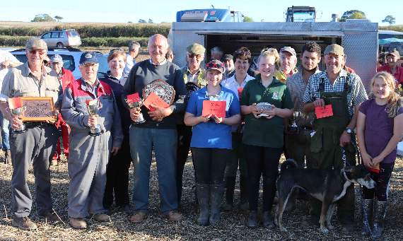 The Mid Devon Ploughing match competition winners with club secretary Fiona Mortimer, third left, and Jenny Mortimer, sixth right, who presented the awards. AQ 6737