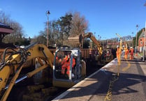 Network Rail re-laid tracking at Crediton Railway Station
