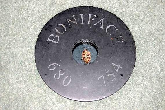 The relic of St Boniface, said to be a piece of bone from one of his fingers, is contained in a casing buried in the floor at the National Shrine. AQ 8457