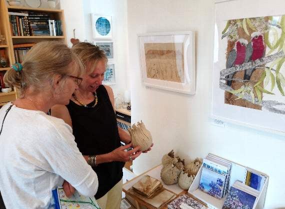 Artist Sally Baldwin showing her work created whilst she was Artist in Residence at The Red Centre Curtin Springs Station, near Uluru/Ayers Rock in Australia.
