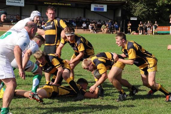 Crediton ‘Quins driving forward during the game against Newton Abbot. AQ 6048