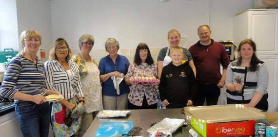 Lorna Nott, third left, with helpers in the kitchen during the Big Breakfast at Chawleigh.