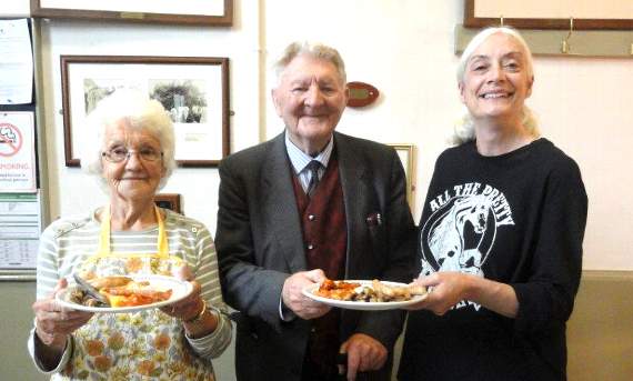 Margaret Crocombe and Sharron Croxson, who were kept busy serving the breakfasts, pictured with Church Warden Terry Pincombe, who thanked everyone for supporting the event.