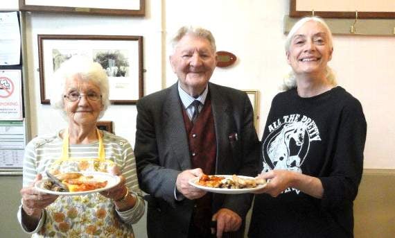 Margaret Crocombe and Sharron Croxson, who were kept busy serving the breakfasts, pictured with Church Warden Terry Pincombe, who thanked everyone for supporting the event.