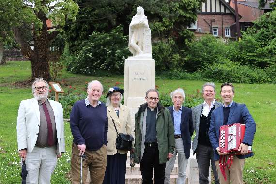 On Boniface Feast Day, back row from left, Cllr Nick Way, Boniface Link Association chairman Bob Edwards and secretary, Judy Tucker, Rev Matthew Tregenza, Boniface Link Association member Paul Cleave, Professor Nick Groom and right, Jim Causley. AQ 1684
