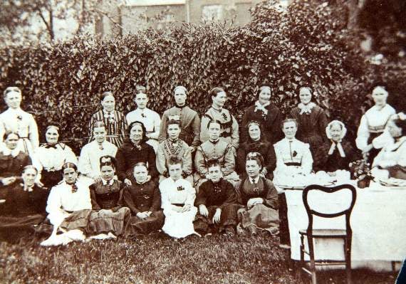 A tea party given by Mrs Budge for employees of the lozenge factory. Photo courtesy of Martyn Ellaway.