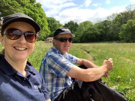 Joanne Jones and Colin Smallacombe take a rest during their respective walks.