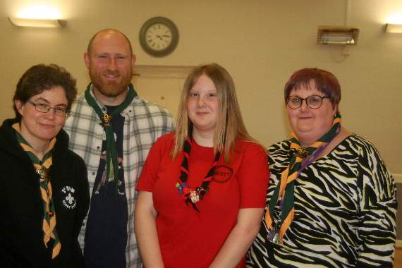 Bow Cub Leaders, left to right, Ellen Hamer, Chris Jackson, Young Leader Lily Pengelly-Jones and Joanne Pengelly. SR 2874