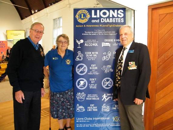 Crediton Lions Eric Parkes, Bronwyn Nott and President Peter Bryan at the Diabetes Day, Bronwyn co-ordinated the event.