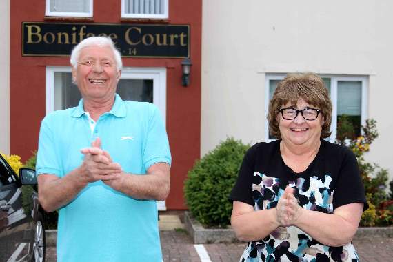 Some of the residents from the Boniface Court and Mill Street area of Crediton who took part in the applause for key and NHS workers.