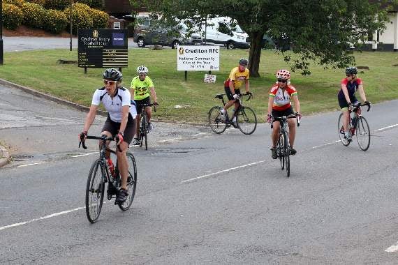 The cyclists set off from Crediton Rugby Club on their journey to Land’s End.