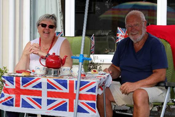 Some of the residents of Tedburn St Mary roads at their social distancing tea parties.