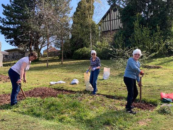 The three ladies, Jean, Sue and Pam, who worked hard on flower beds in Newcombes Meadow. AQ 1335