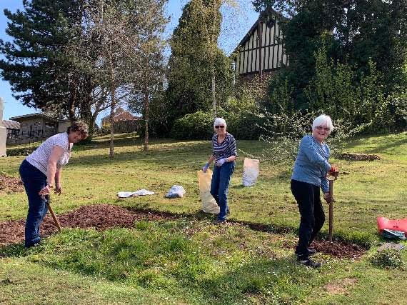 The three ladies, Jean, Sue and Pam, who worked hard on flower beds in Newcombes Meadow. AQ 1335
