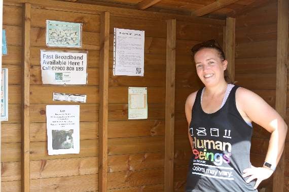 Tsara with her ‘This is not a Planning Application’ notice at Colebrooke. AQ 8799