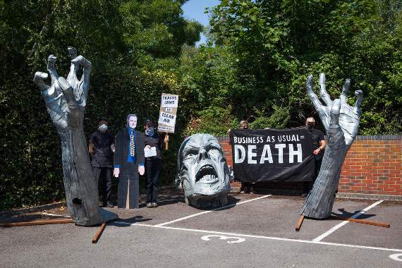 During the publicity stunt with the cardboard cutout of Mel Stride. Photo: Vanessa Miles