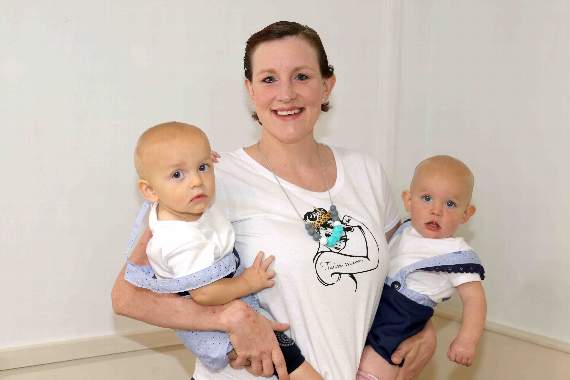 Sarah Hands-Ledger and her 54-week old twins, Archer, left and Annie, right at Crediton Baby Hub. AQ 8450