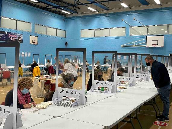 A view of the verification and count venue in the sports hall at Lords Meadow Leisure Centre.