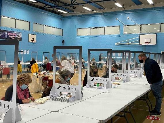 A view of the verification and count venue in the sports hall at Lords Meadow Leisure Centre.
