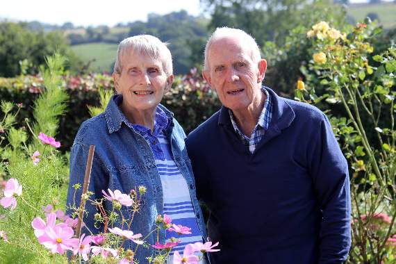 Eleanor and David Nuthall in their garden at Clover Close. AQ 9370