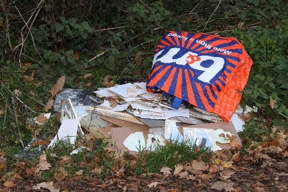 Some of the fly-tipped waste found in a gateway near Hookway, Crediton. AQ 9810