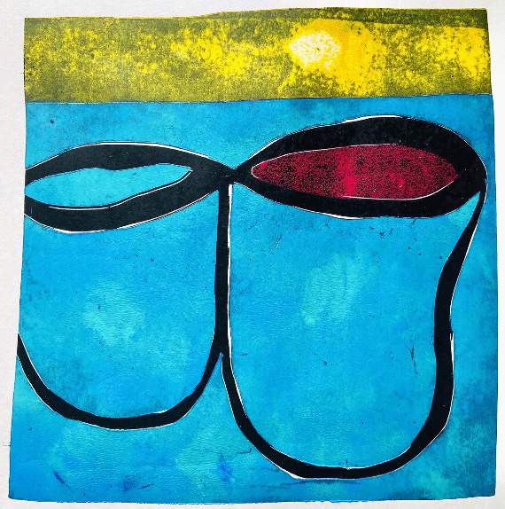Simon Ripley makes large scale, brightly coloured linocut prints from his garden studio.