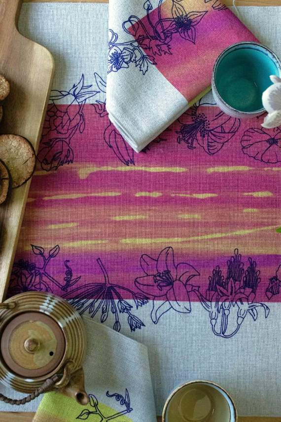 Esme Cooper takes inspiration for her hand printed textile work from the colours and shapes seen in her garden as well as from walks around the Crediton countryside and Devon coast paths.