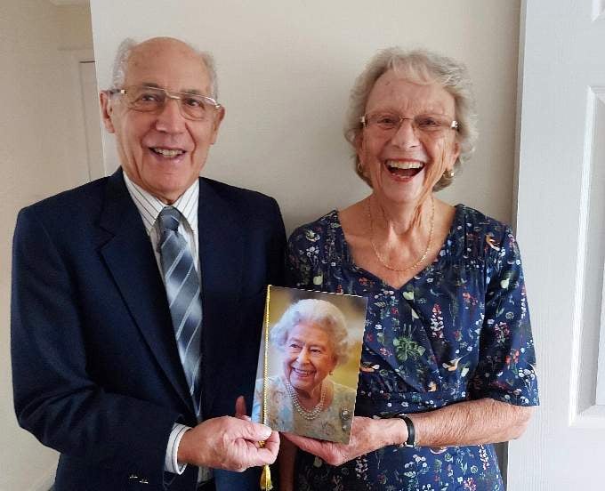 Maurice and Mary were delighted to receive a card from Her Majesty The Queen congratulating them on their Diamond Anniversary.