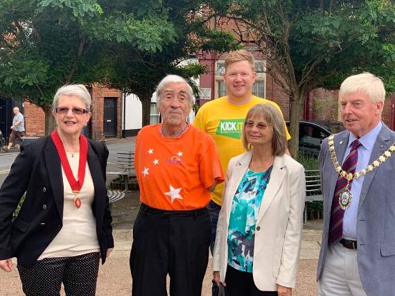 Left to right, Deputy Mayor of Crediton Cllr Joyce Harris, County Councillor Frank Letch, Simon Kitchen, Mrs Sue Trail and the chairman of Devon County Council Cllr Jeffrey Trail. SR 4074