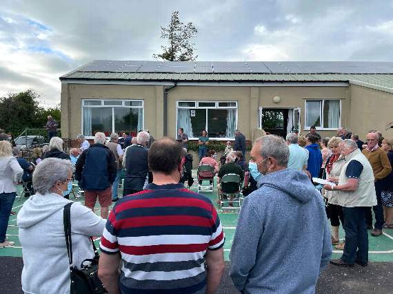 Some of those who gathered to object to the plan for a motocross track at Bow on Wednesday, June 9.
