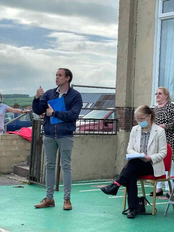 Mid Devon District Councillor Alex White addressing the meeting at Bow in June.