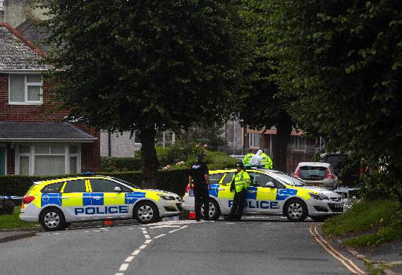 Images of police road closures in the Keyham area of Plymouth.