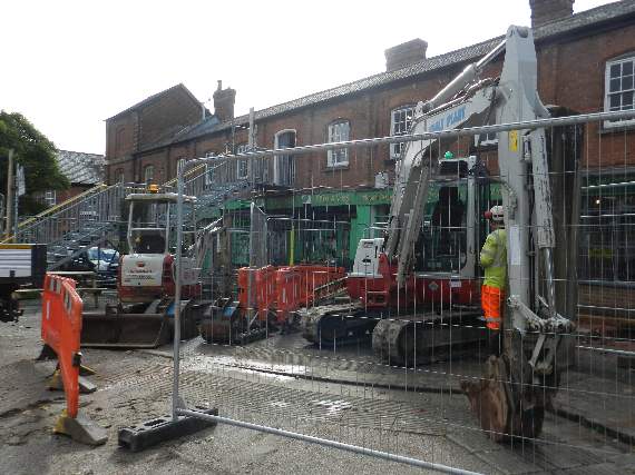 South West Water is carrying out emergency remedial works to the sewer in the Pannier Market, Crediton. NP 011021 02