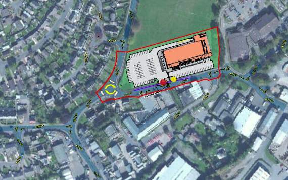 A map of where the proposed Lidl store would be located if approved by the planning authority, Mid Devon District Council. Image courtesy of One Design Architects