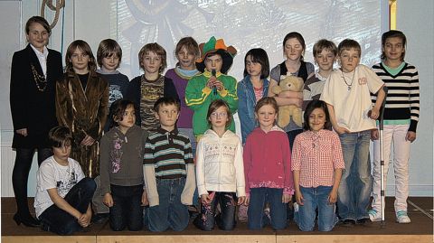 Pupils follow pied piper onto the stage