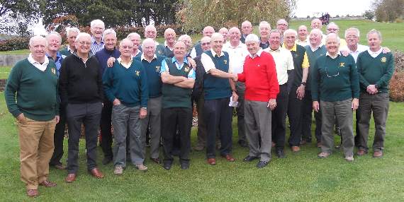 A jovial end of the season for Cowdray Park Seniors as they greets their opponents from Rowlands Castle.