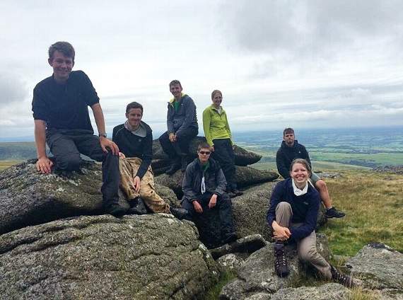 Lizzie Harvey (front right) trekking on Dartmoor with her team of Queen's Scouts