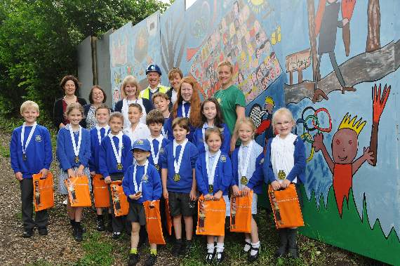 Proud pupils: Competition judges declared that Selborne’s youngsters had produced the second-best hoarding artwork in the country