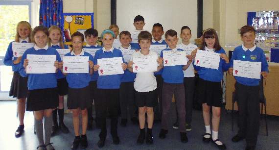 Year six children at Chawton Primary School with their Dragon’s Den certificates
