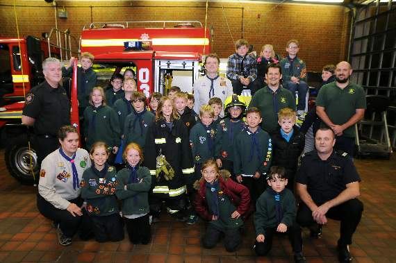 Bordon firefighters pictured with Cubs from the 1st Headley Scouts (BD42-156-16)